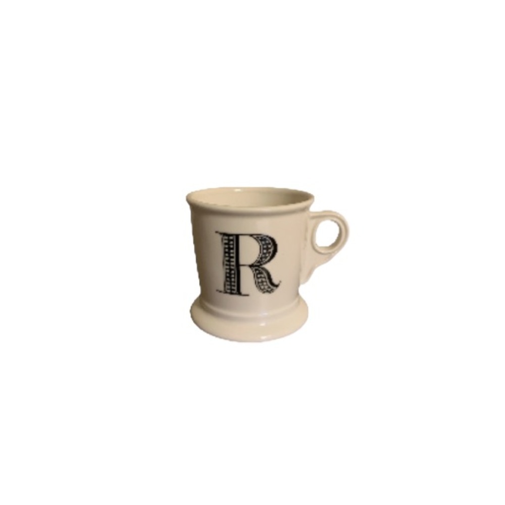 Anthropologie Cream and Black Ceramic Letter R Mug